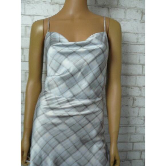 $345 Vince Powder Blue Hazy Plaid Cowl Neck Satin Slip Dress 12 NEW - Picture 4 of 12